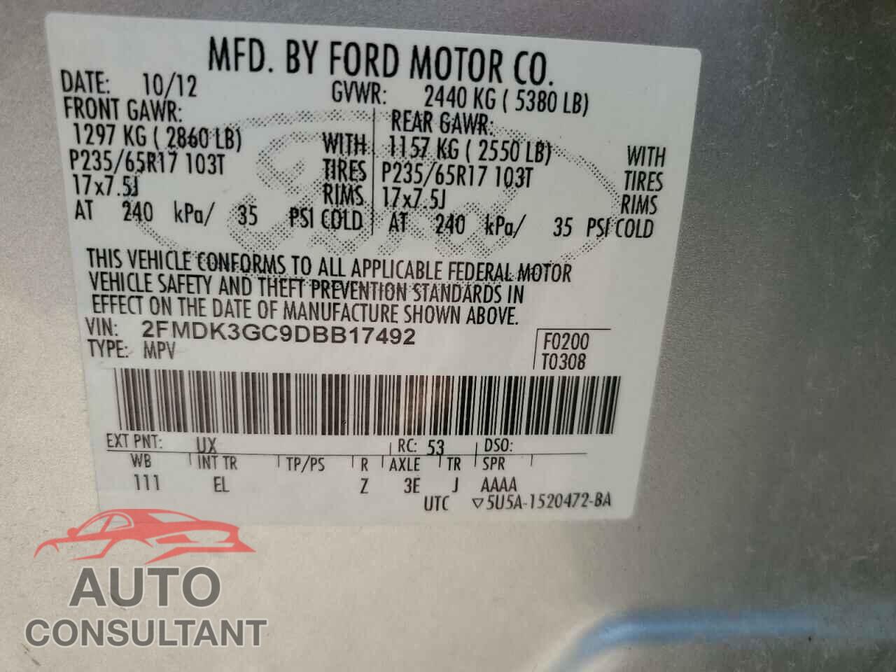 FORD EDGE 2013 - 2FMDK3GC9DBB17492