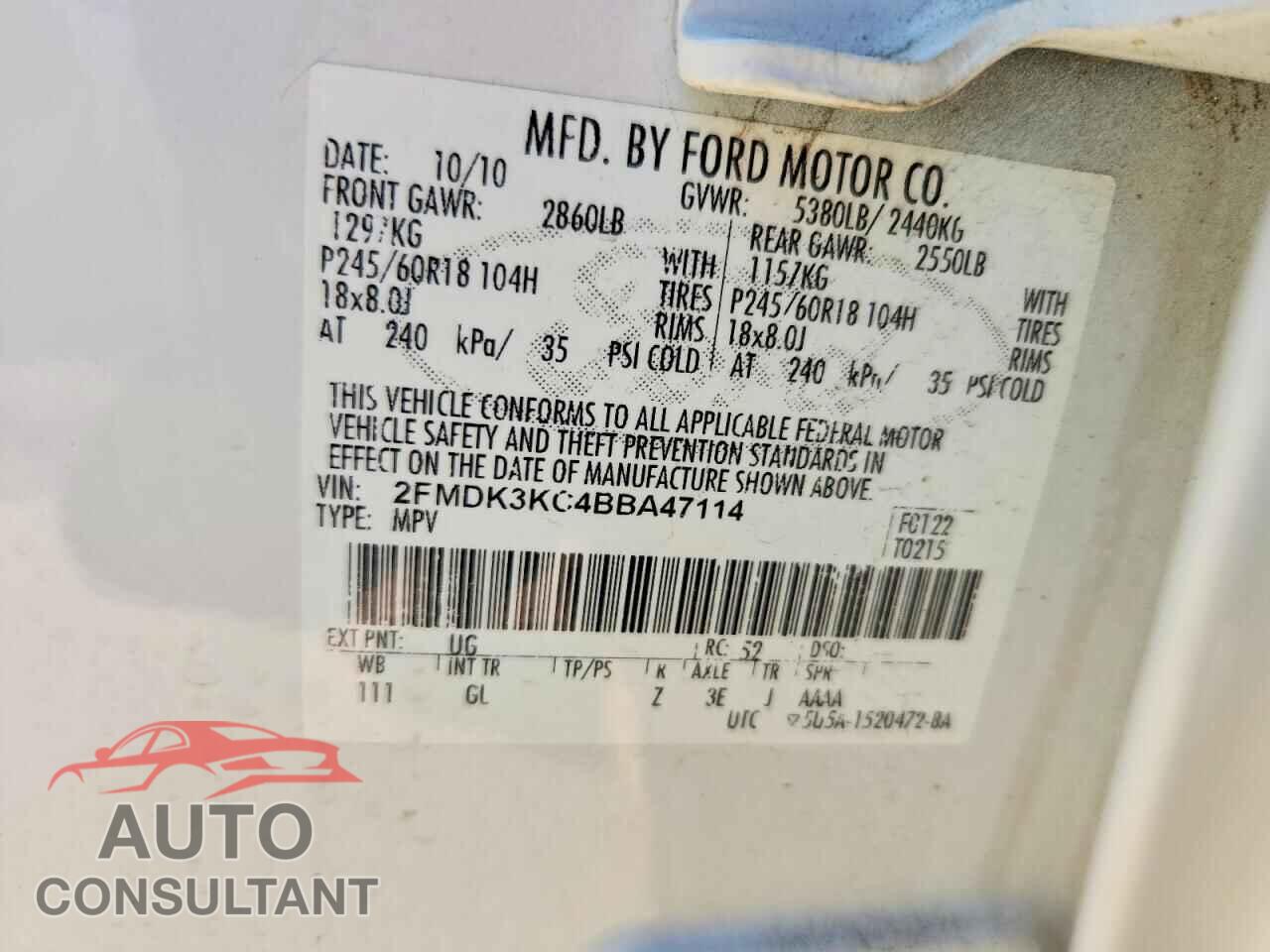 FORD EDGE 2011 - 2FMDK3KC4BBA47114