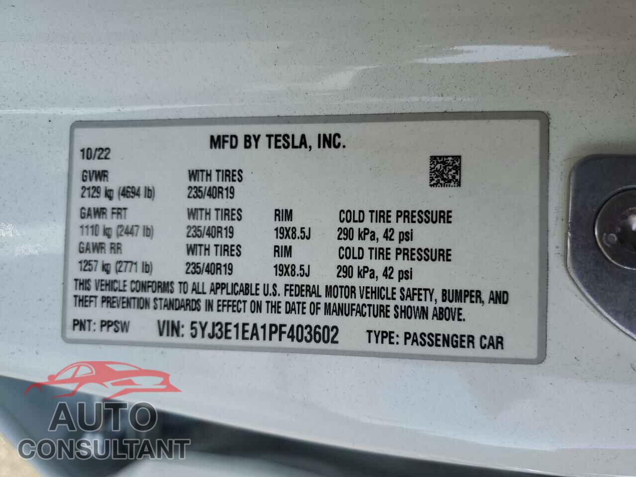 TESLA MODEL 3 2023 - 5YJ3E1EA1PF403602