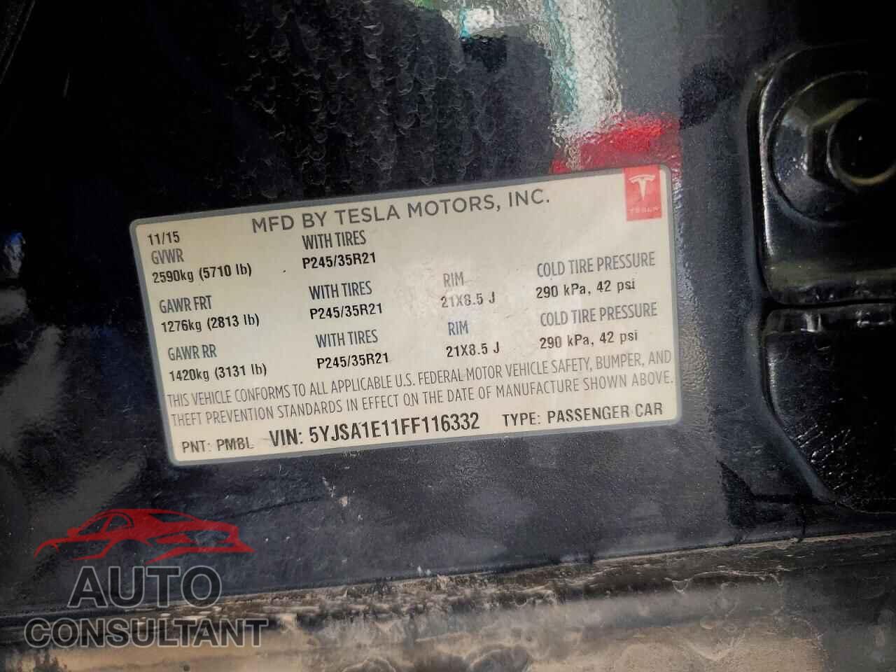 TESLA MODEL S 2015 - 5YJSA1E11FF116332