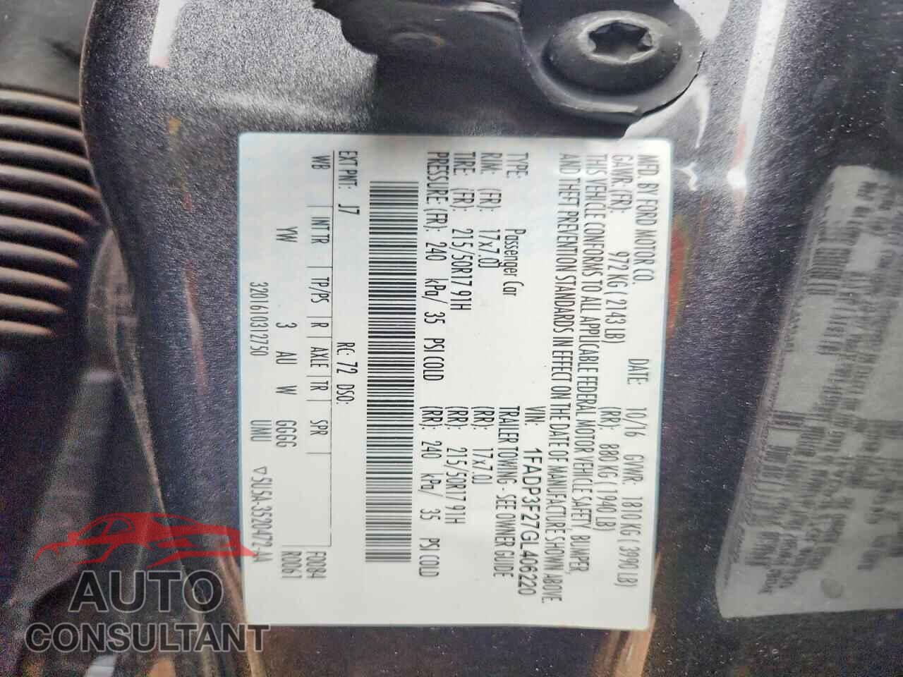 FORD FOCUS 2016 - 1FADP3F27GL406220