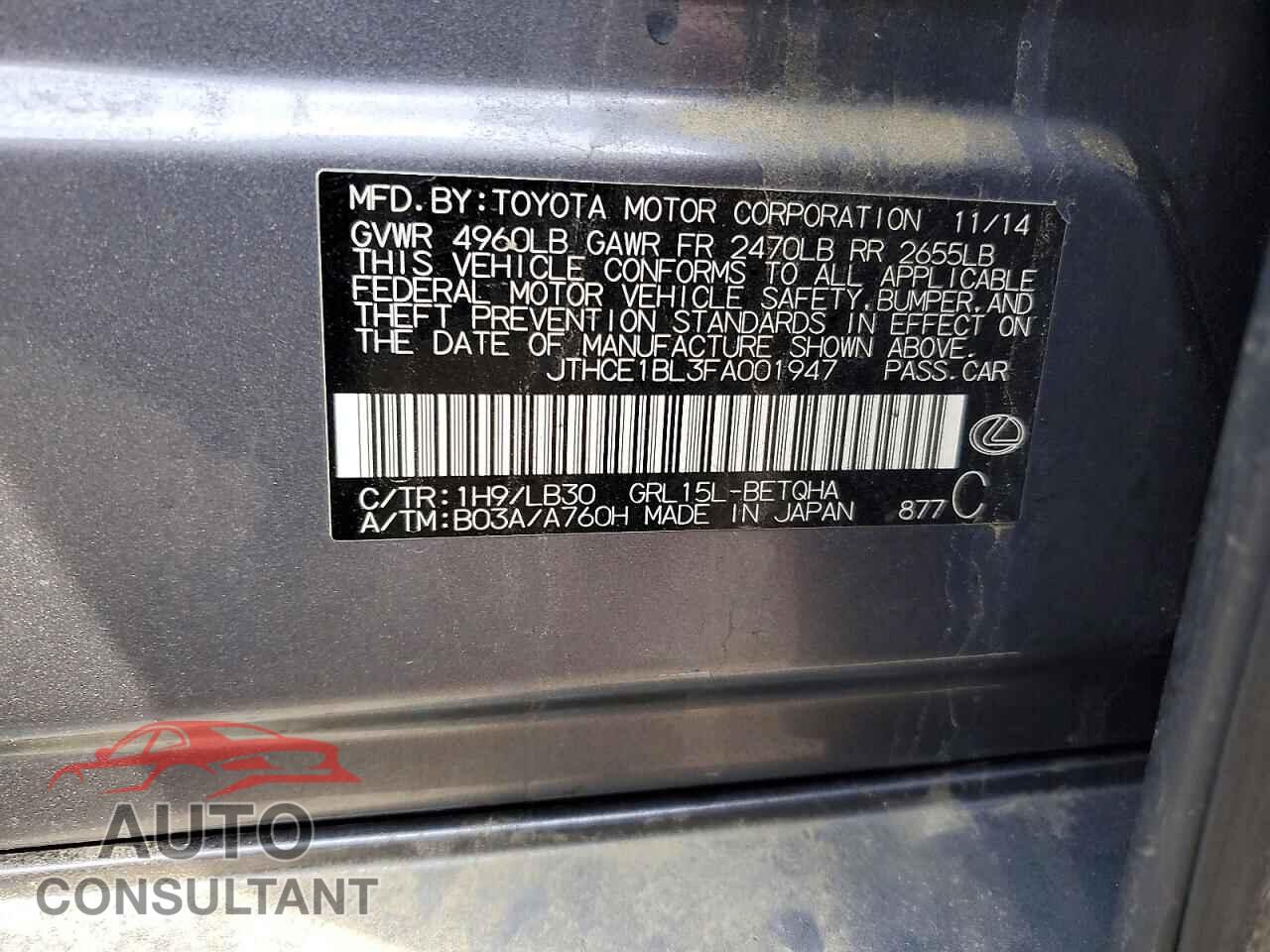 LEXUS GS 2015 - JTHCE1BL3FA001947