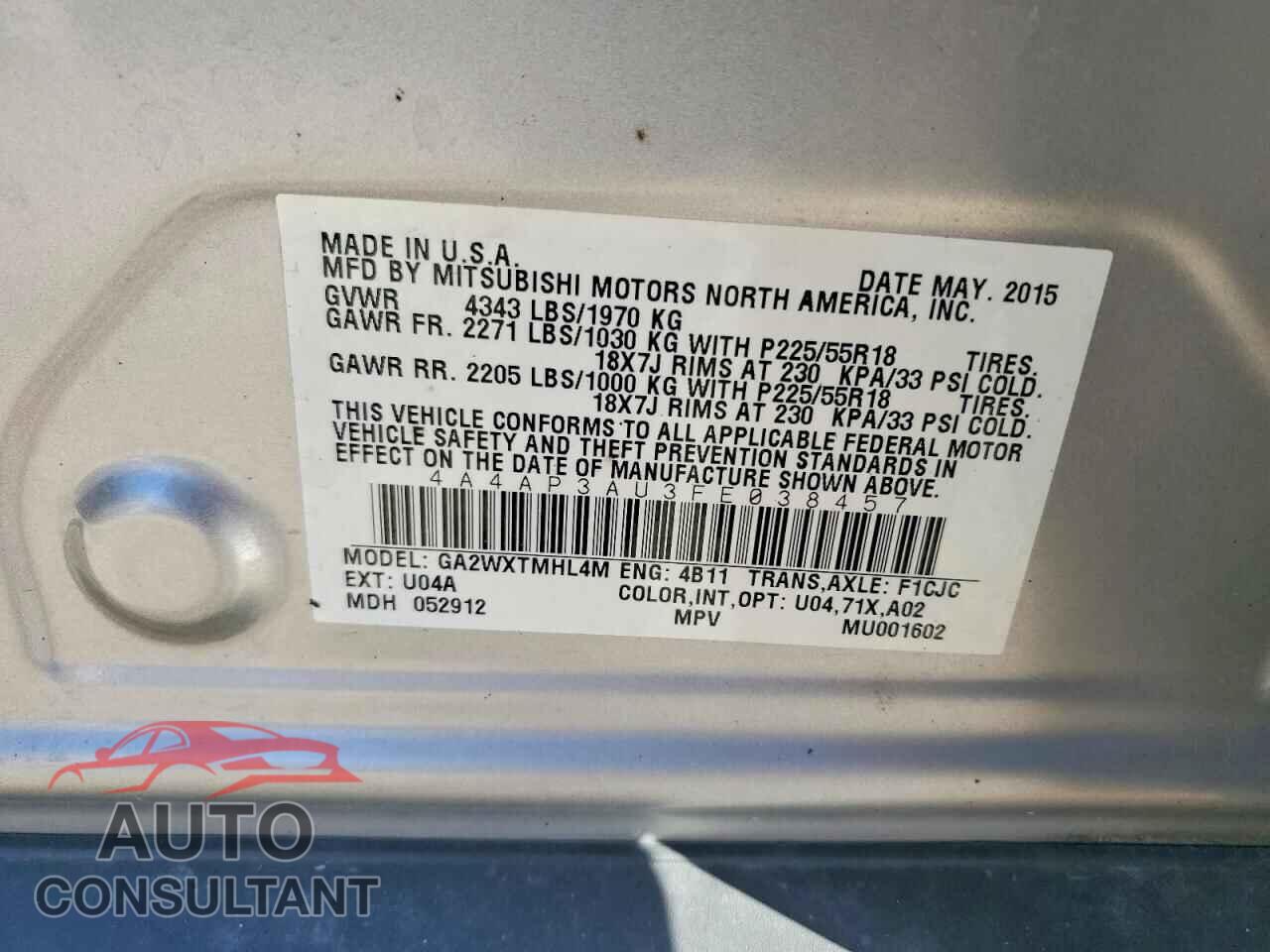 MITSUBISHI OUTLANDER 2015 - 4A4AP3AU3FE038457