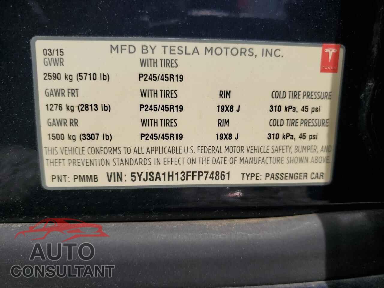 TESLA MODEL S 2015 - 5YJSA1H13FFP74861