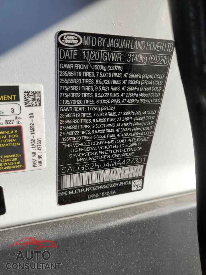 LAND ROVER RANGEROVER 2021 - SALGS2RU4MA427331