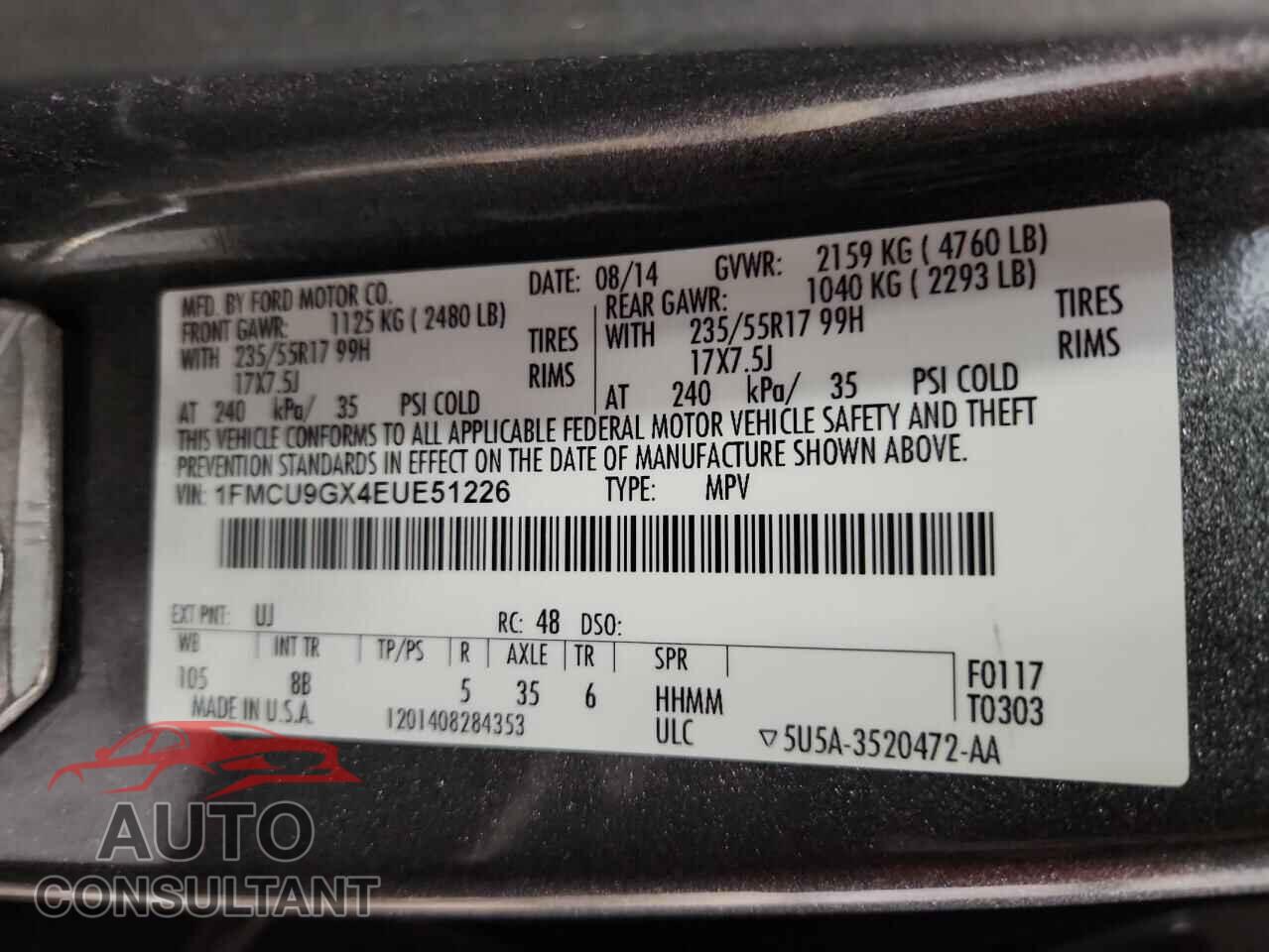 FORD ESCAPE 2014 - 1FMCU9GX4EUE51226