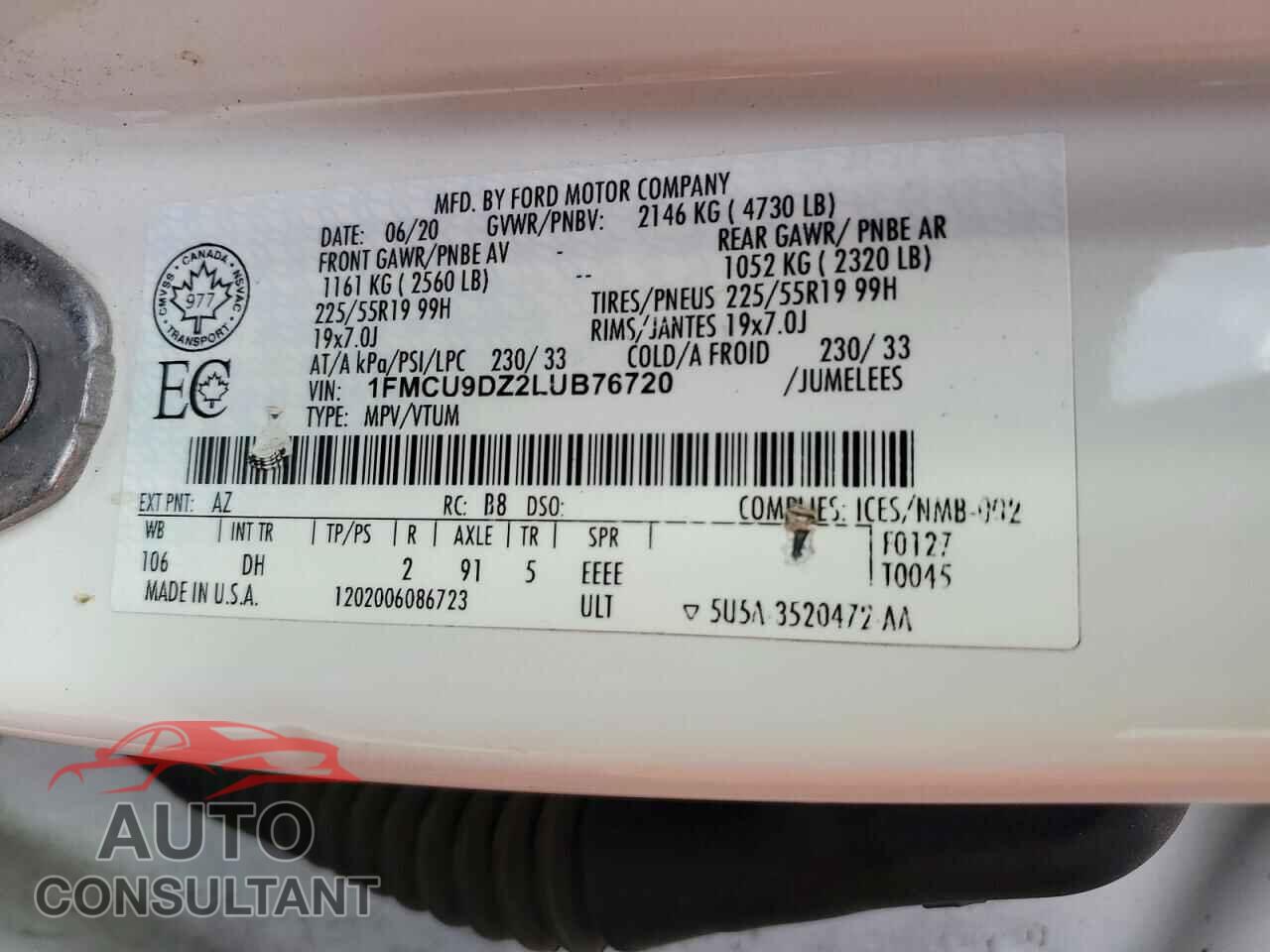 FORD ESCAPE 2020 - 1FMCU9DZ2LUB76720