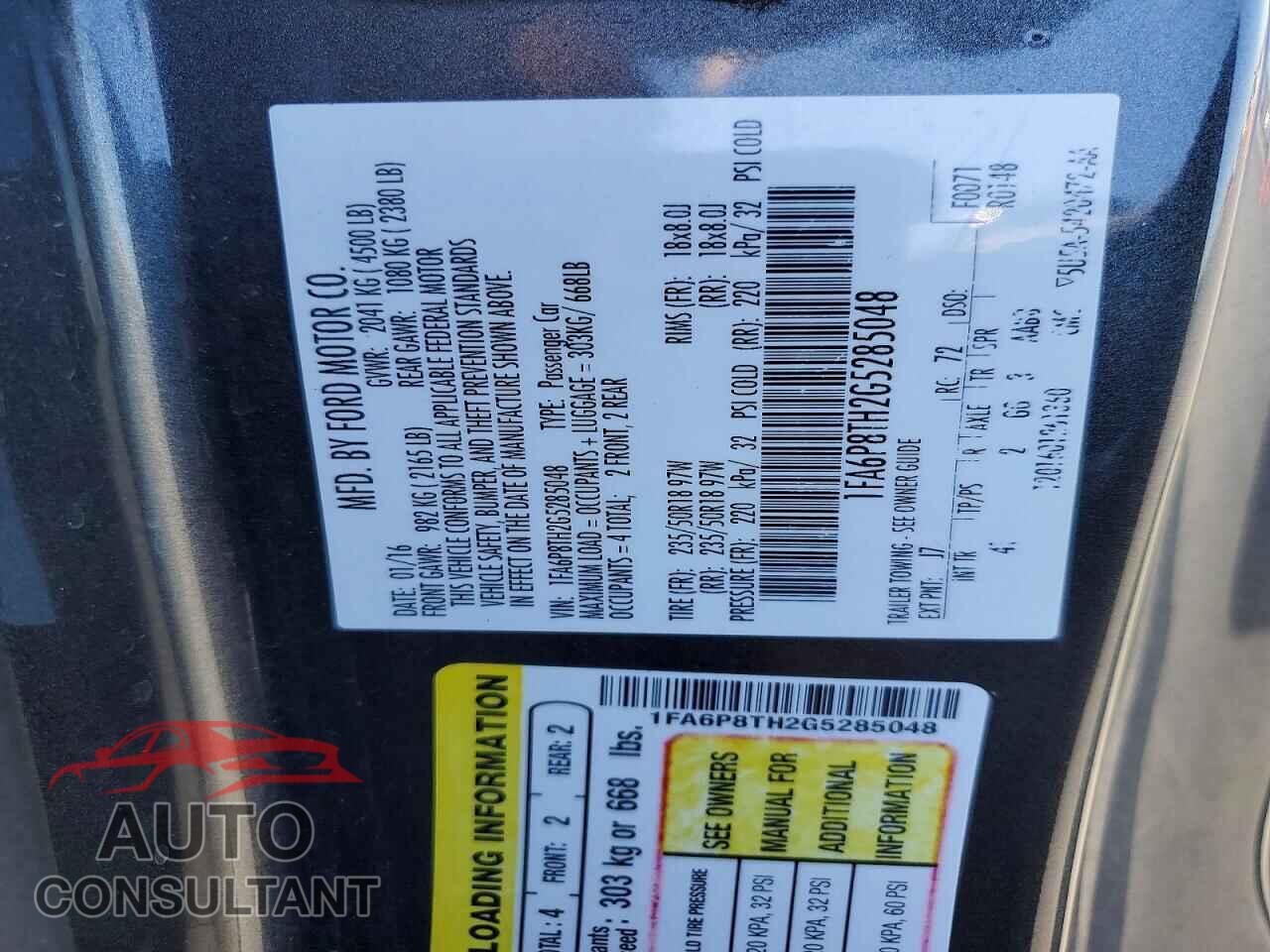 FORD MUSTANG 2016 - 1FA6P8TH2G5285048