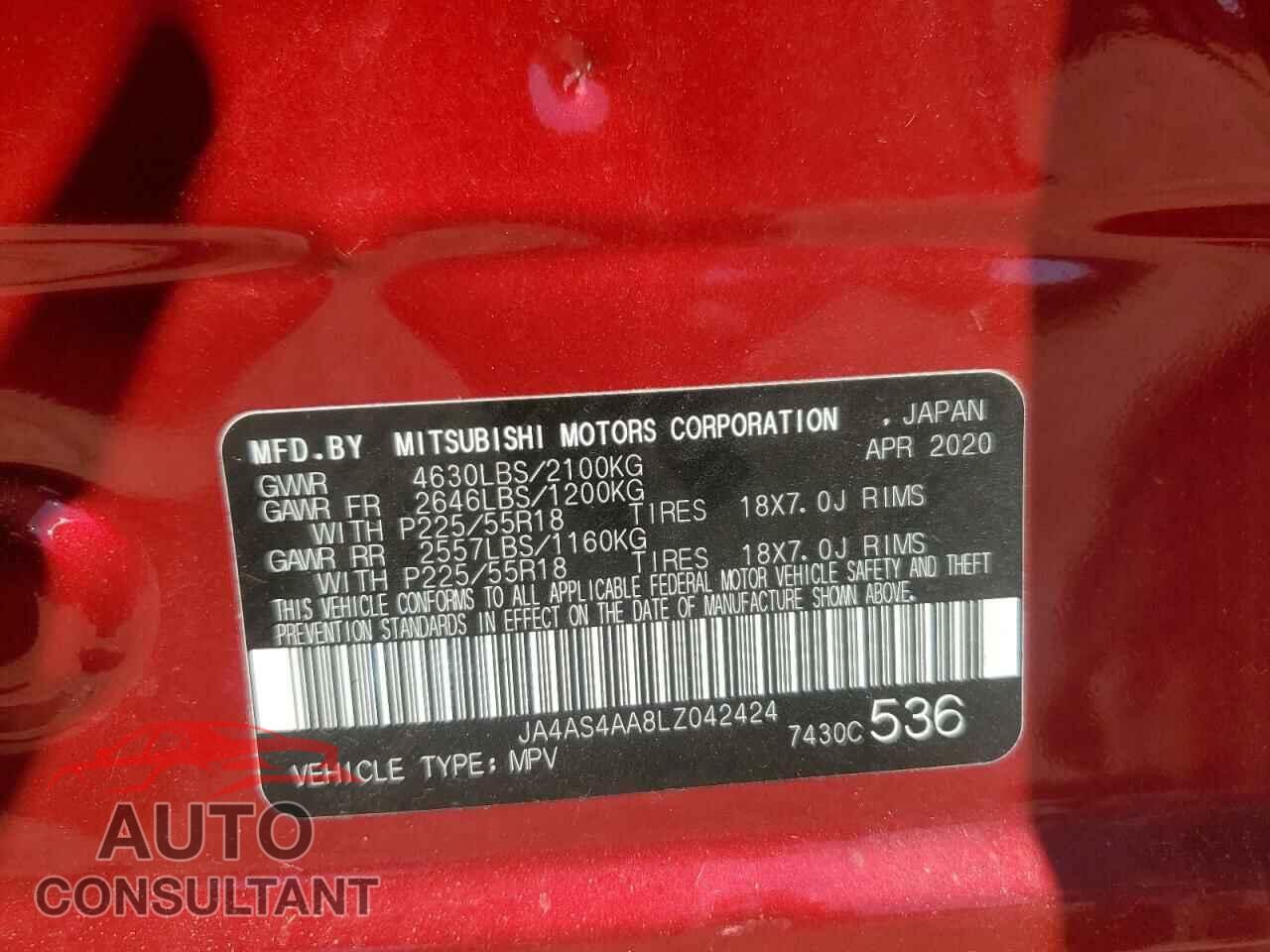 MITSUBISHI ECLIPSE 2020 - JA4AS4AA8LZ042424