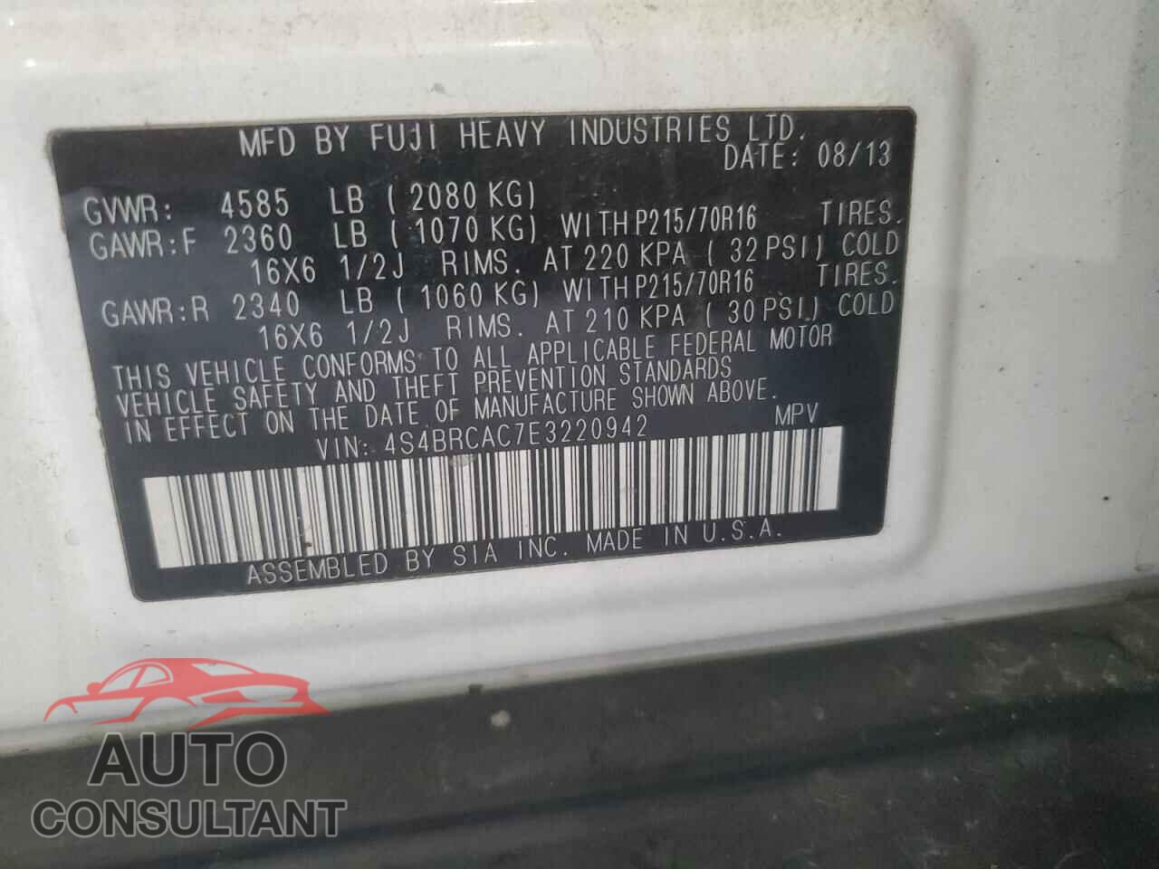 SUBARU OUTBACK 2014 - 4S4BRCAC7E3220942