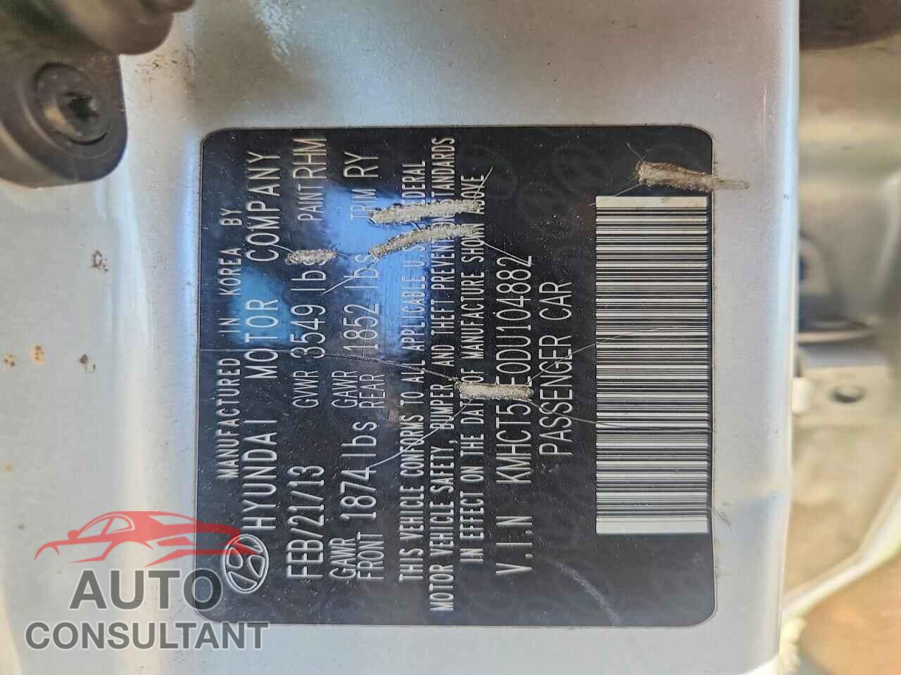 HYUNDAI ACCENT 2013 - KMHCT5AE0DU104882