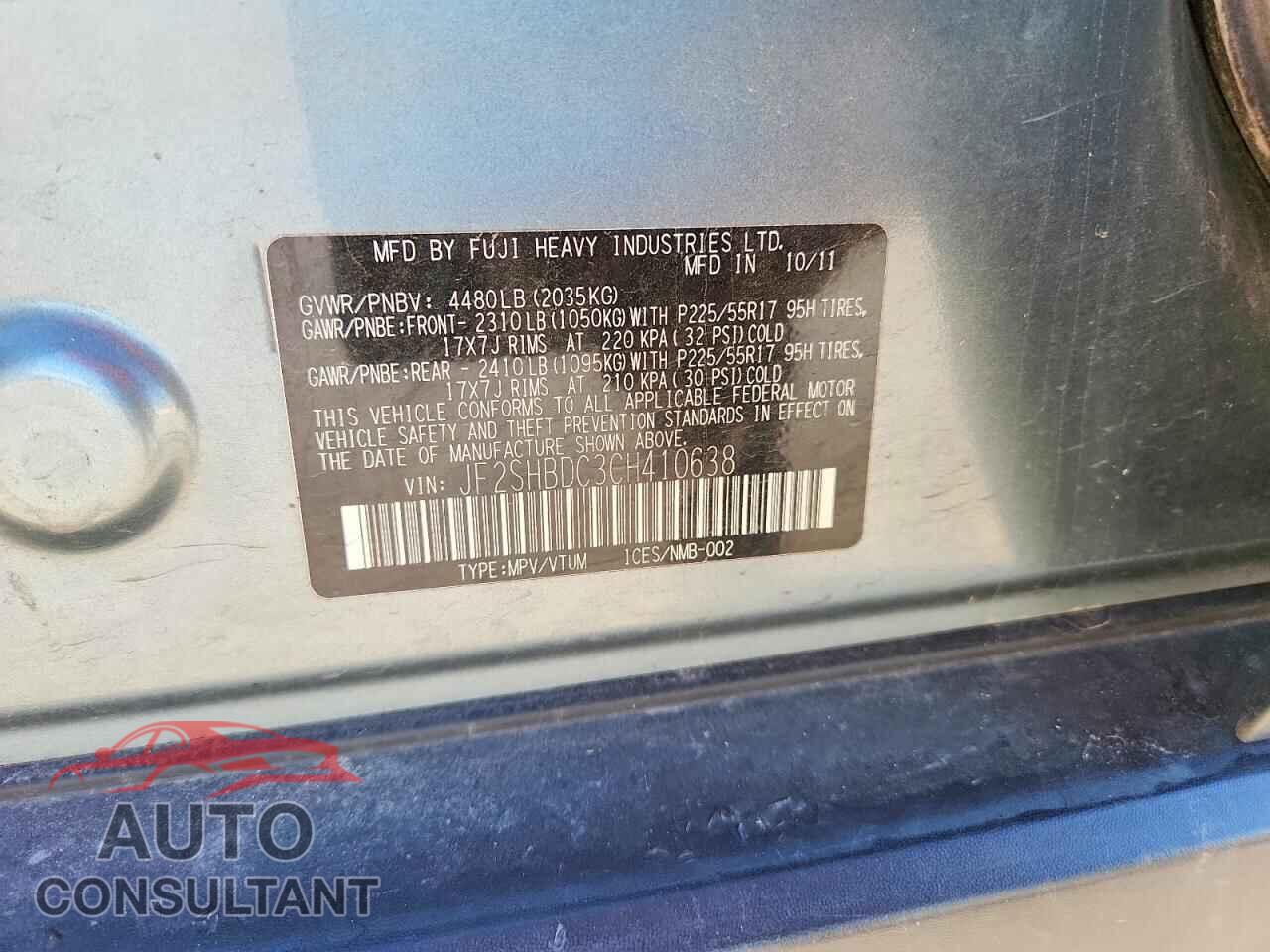 SUBARU FORESTER 2012 - JF2SHBDC3CH410638