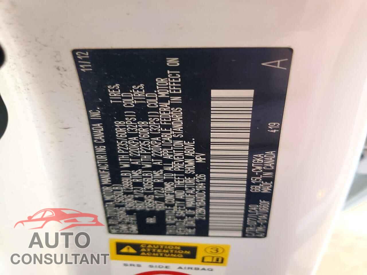 LEXUS RX350 2013 - 2T2BK1BAXDC184126