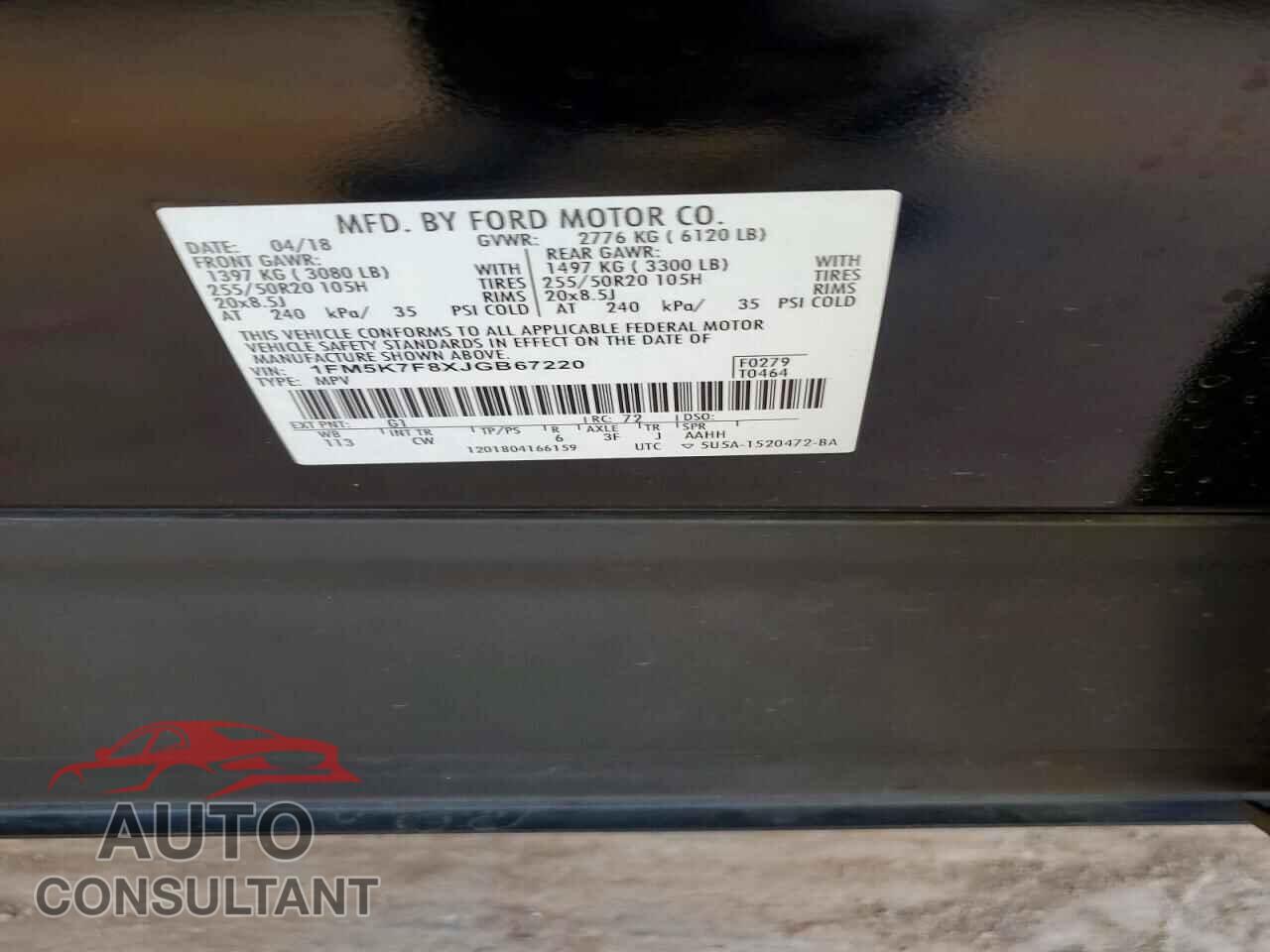 FORD EXPLORER 2018 - 1FM5K7F8XJGB67220