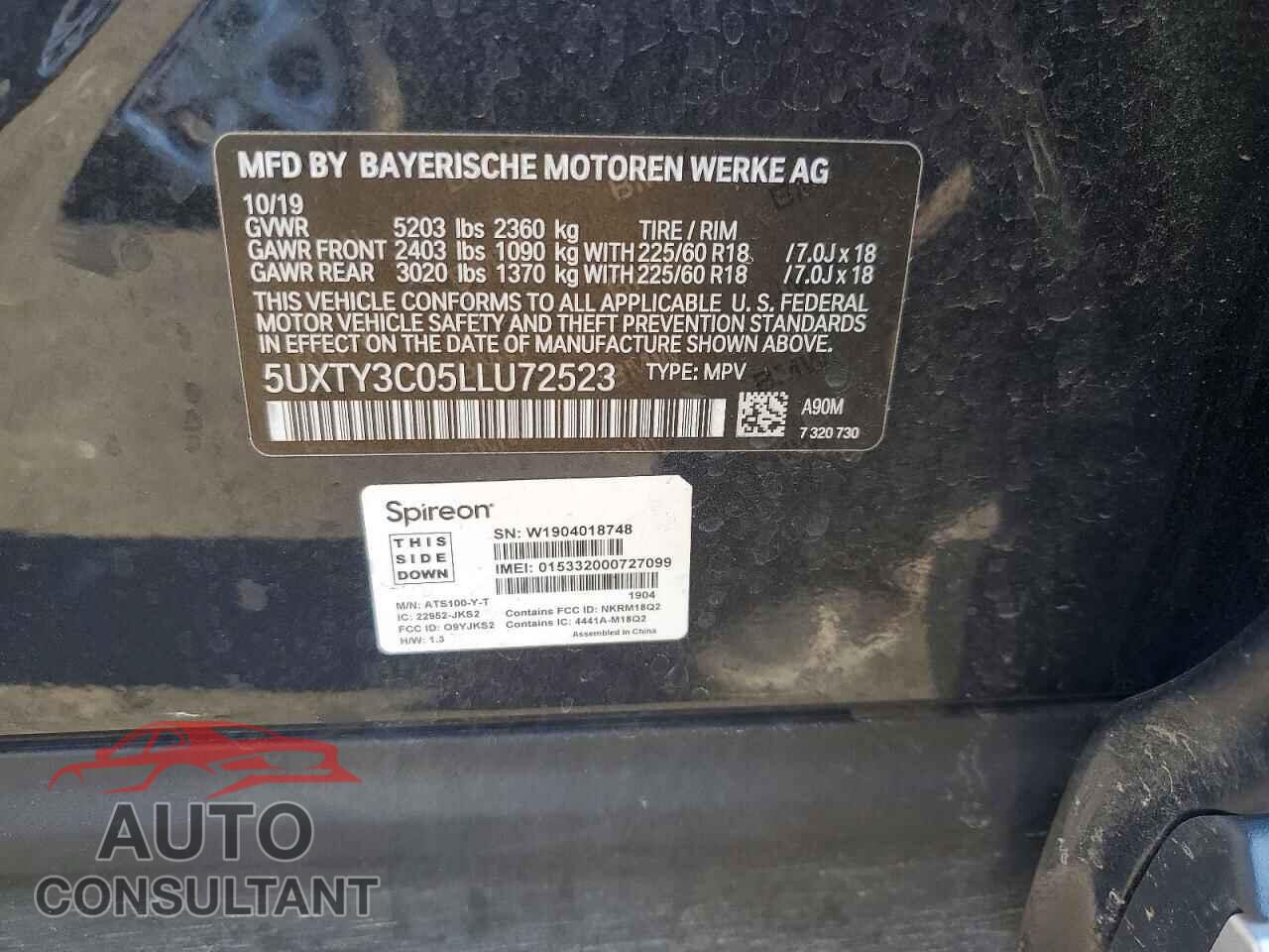 BMW X3 2020 - 5UXTY3C05LLU72523