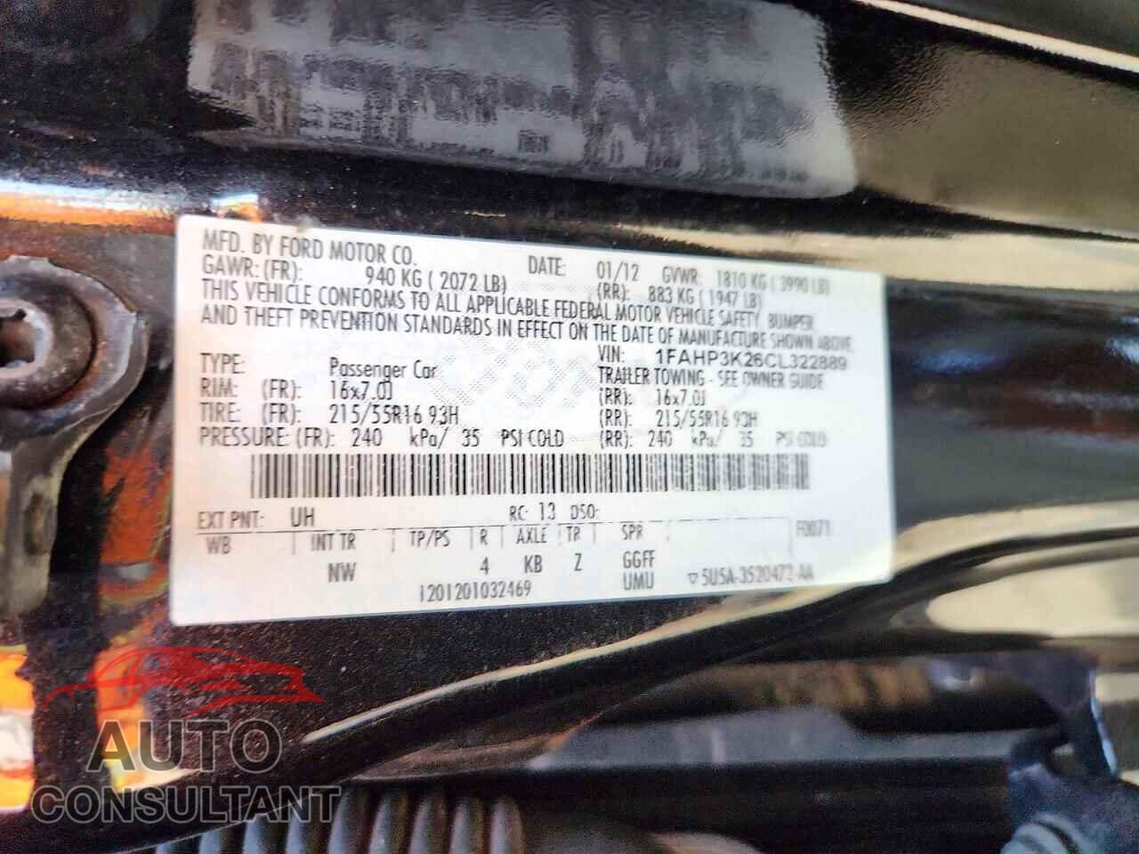 FORD FOCUS 2012 - 1FAHP3K26CL322889