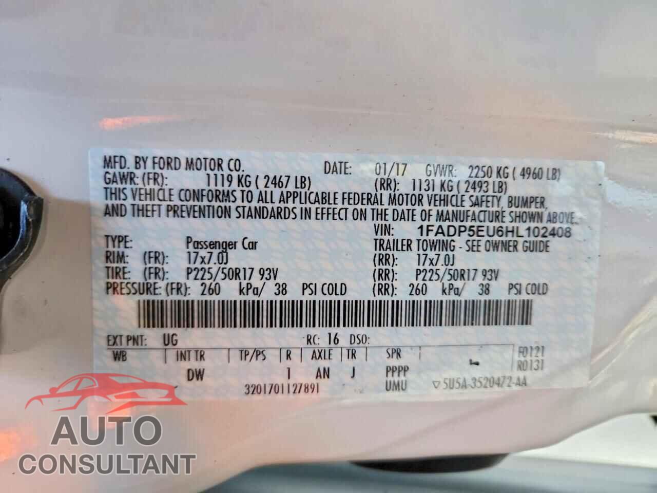 FORD CMAX 2017 - 1FADP5EU6HL102408