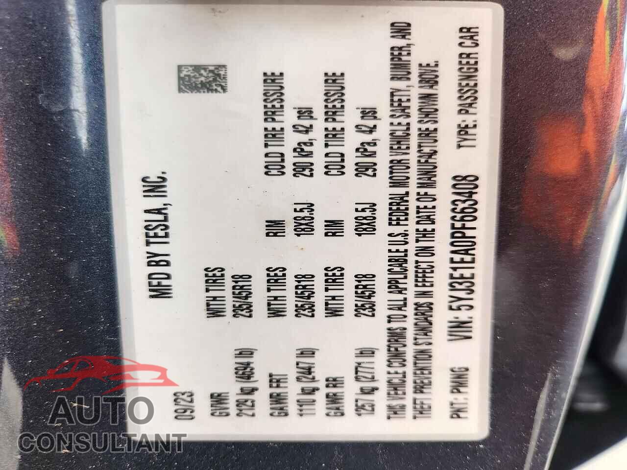 TESLA MODEL 3 2023 - 5YJ3E1EA0PF663408