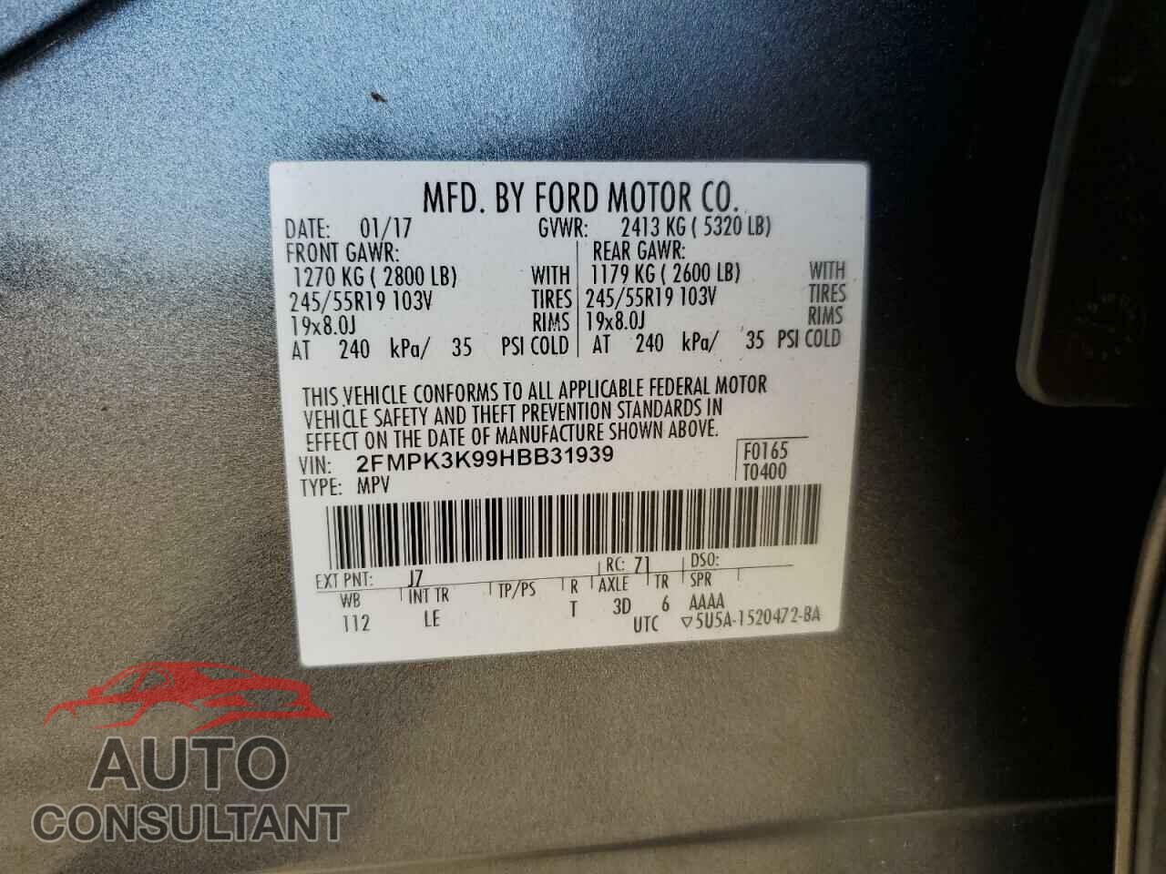 FORD EDGE 2017 - 2FMPK3K99HBB31939