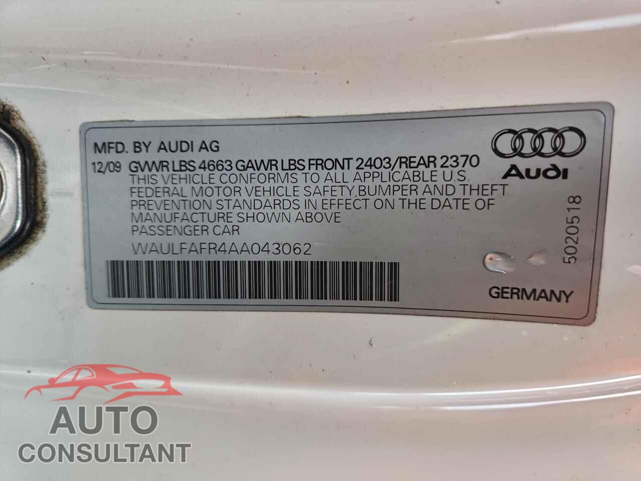 AUDI A5 2010 - WAULFAFR4AA043062