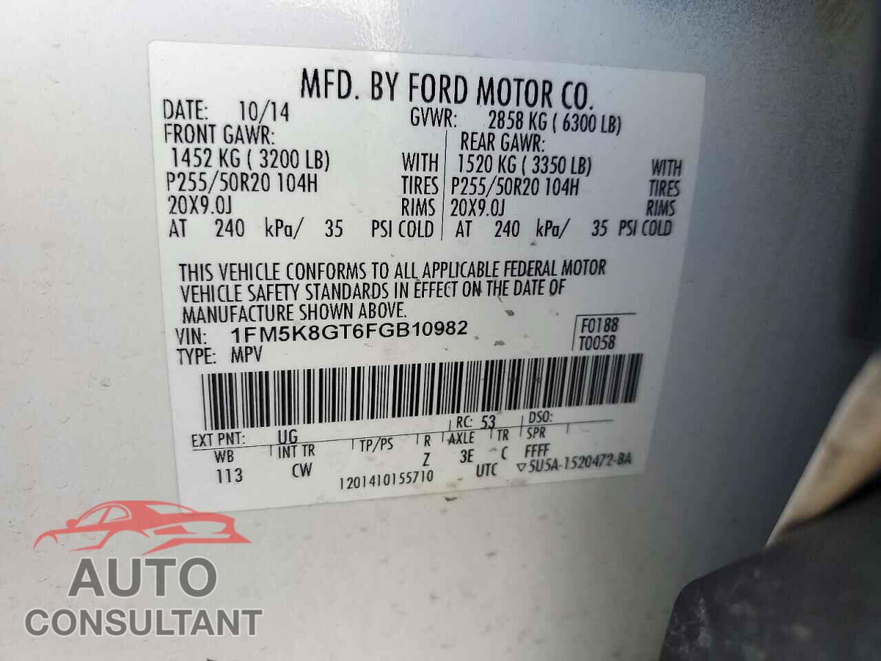FORD EXPLORER 2015 - 1FM5K8GT6FGB10982