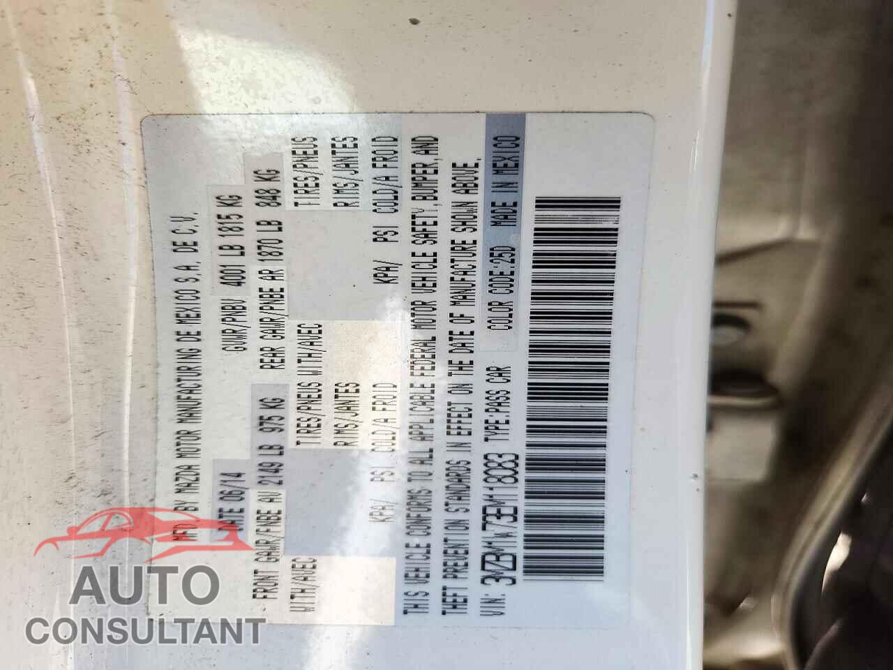 MAZDA 3 2014 - 3MZBM1W73EM118083