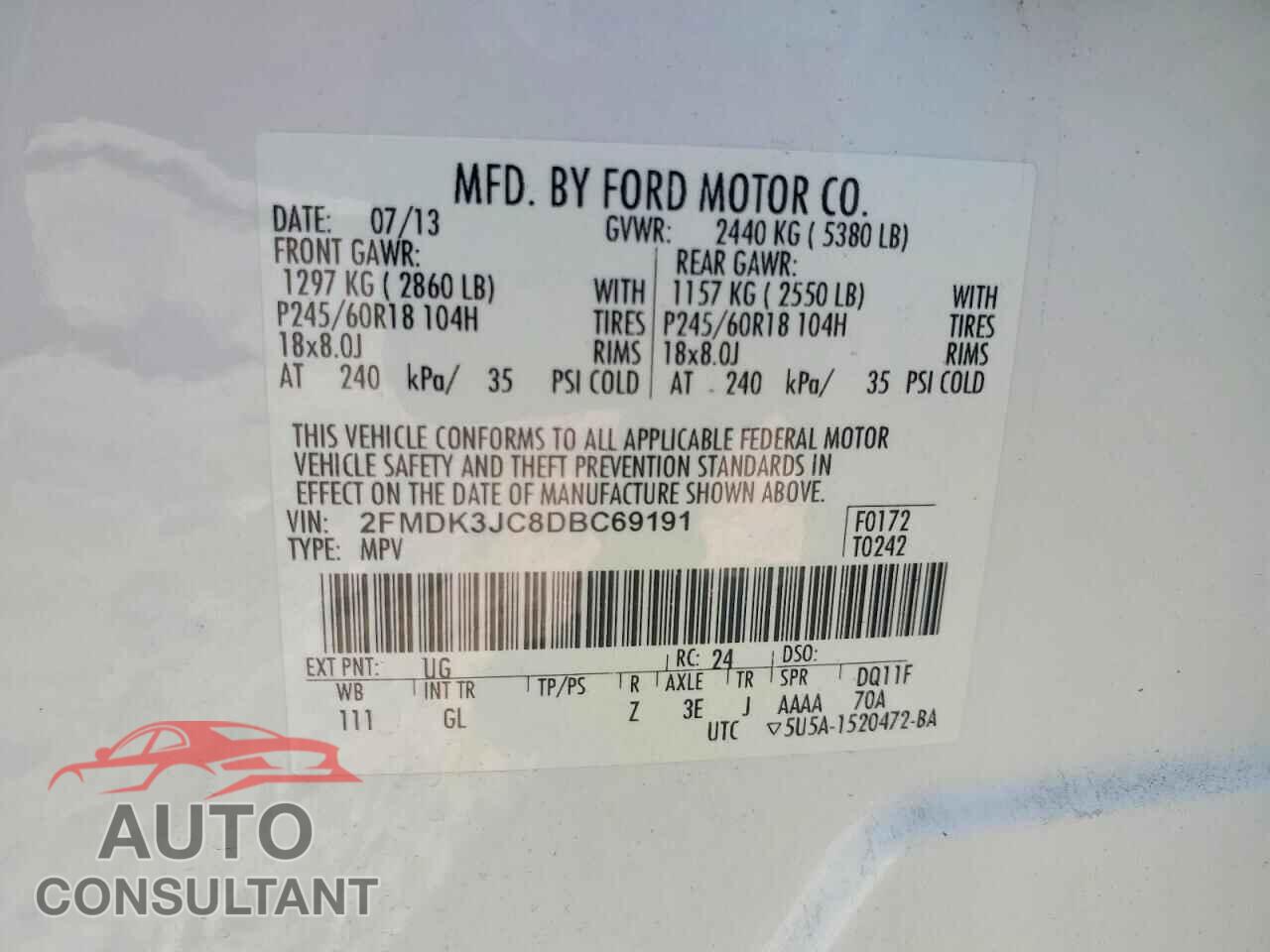 FORD EDGE 2013 - 2FMDK3JC8DBC69191