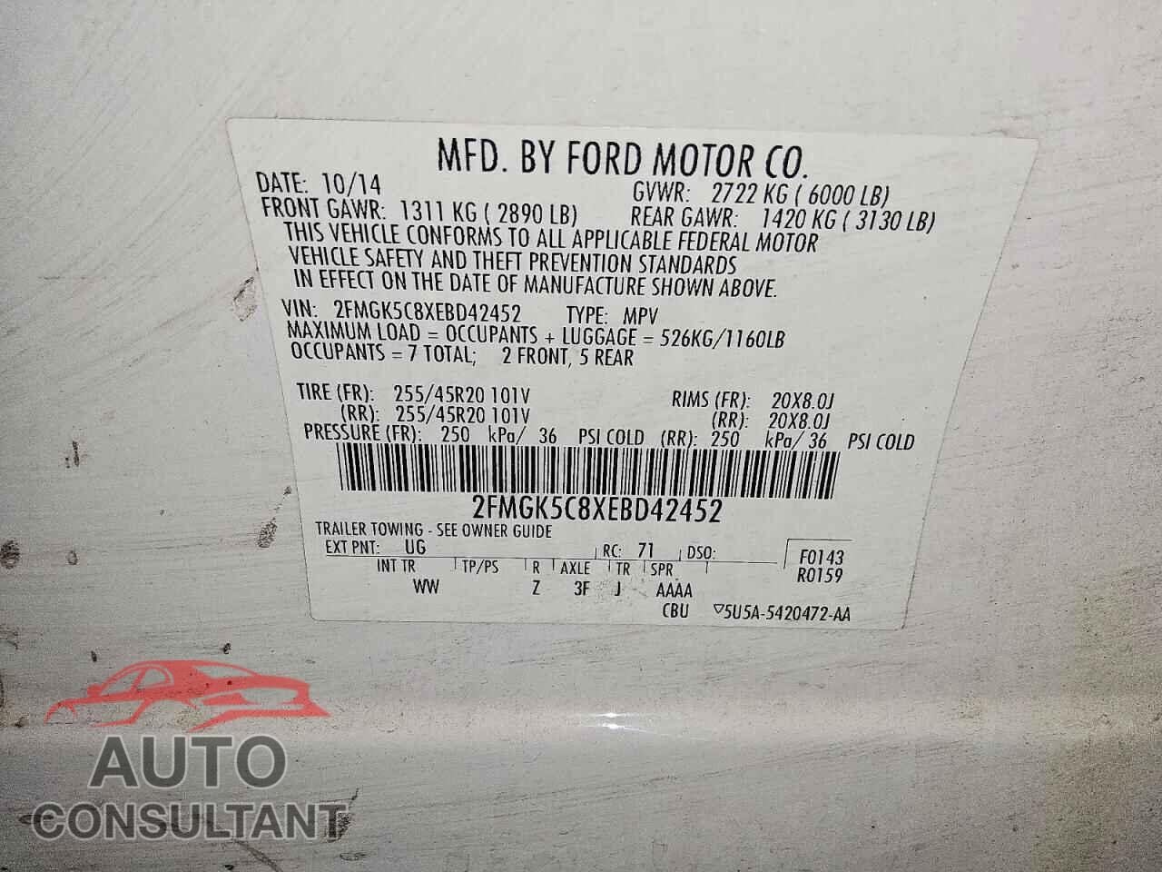 FORD FLEX 2014 - 2FMGK5C8XEBD42452
