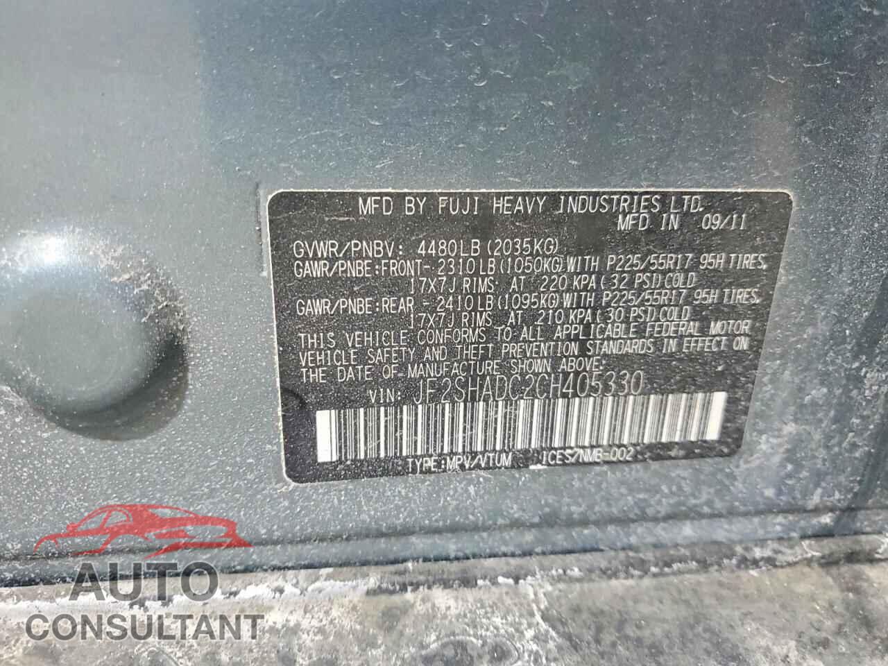 SUBARU FORESTER 2012 - JF2SHADC2CH405330