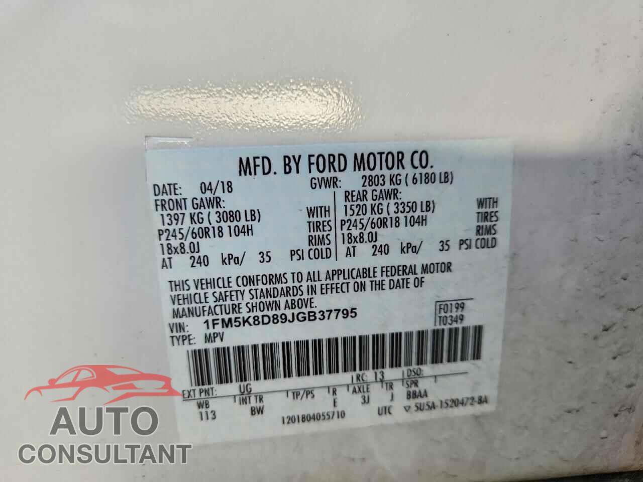 FORD EXPLORER 2018 - 1FM5K8D89JGB37795