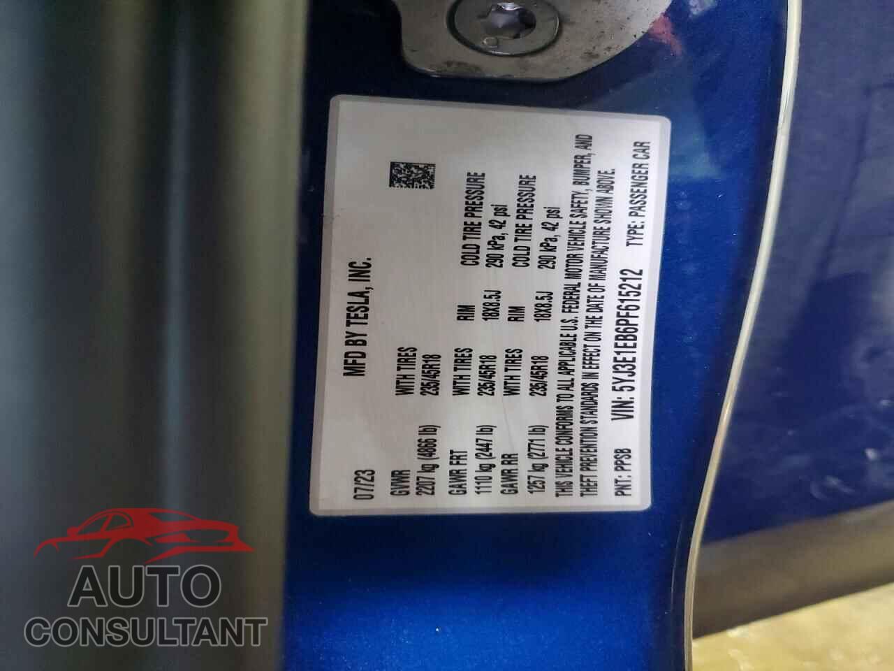 TESLA MODEL 3 2023 - 5YJ3E1EB6PF615212