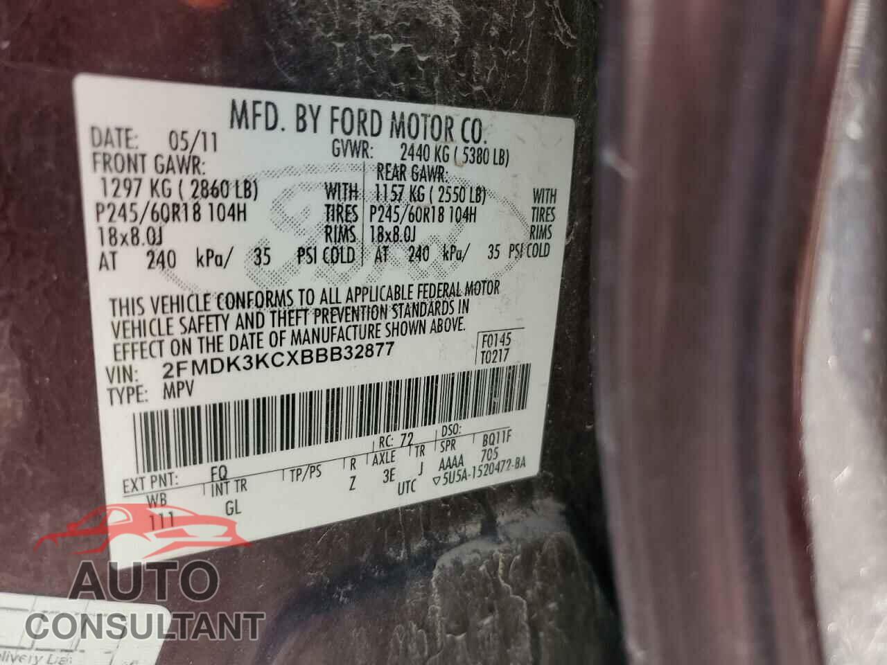 FORD EDGE 2011 - 2FMDK3KCXBBB32877
