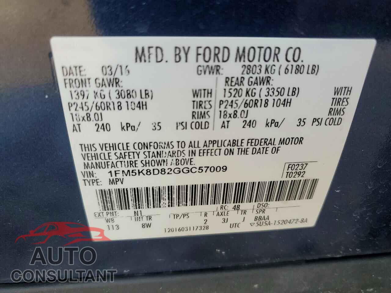 FORD EXPLORER 2016 - 1FM5K8D82GGC57009