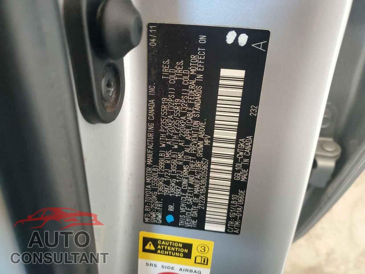 LEXUS RX350 2011 - 2T2ZK1BA3BC059657
