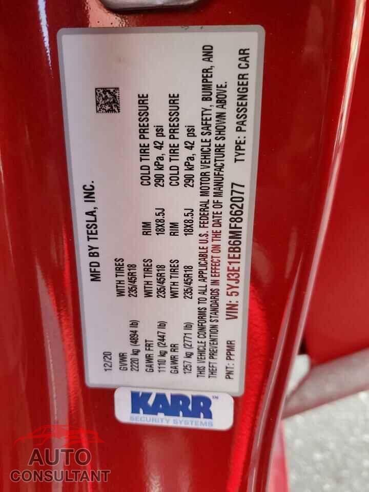 TESLA MODEL 3 2021 - 5YJ3E1EB6MF862077