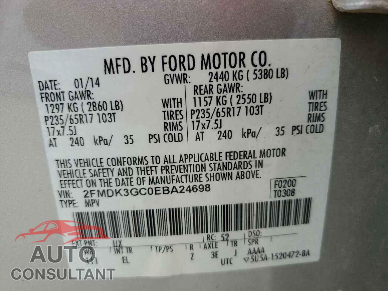 FORD EDGE 2014 - 2FMDK3GC0EBA24698