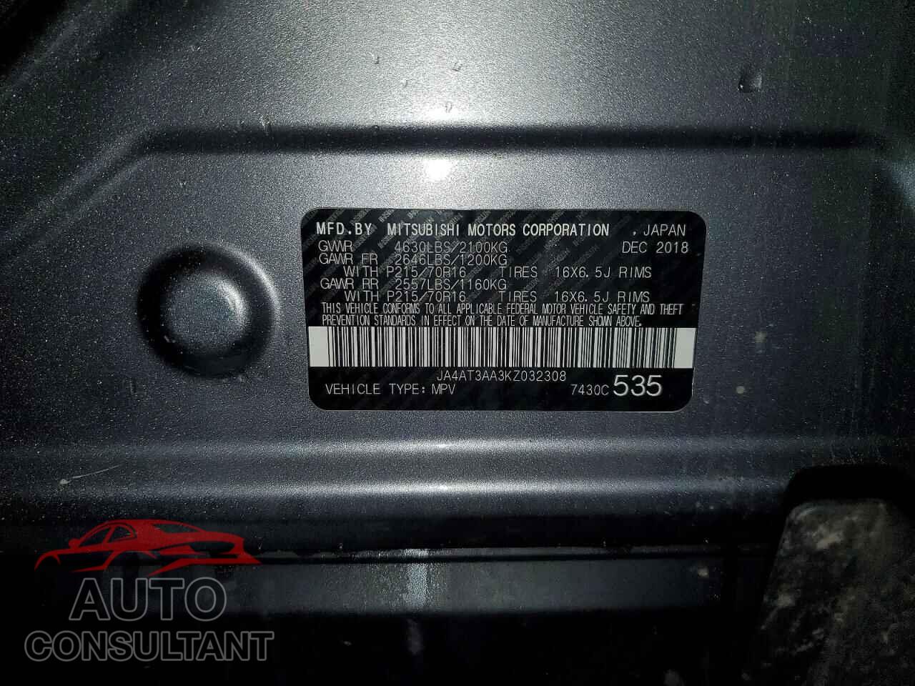 MITSUBISHI ECLIPSE 2019 - JA4AT3AA3KZ032308