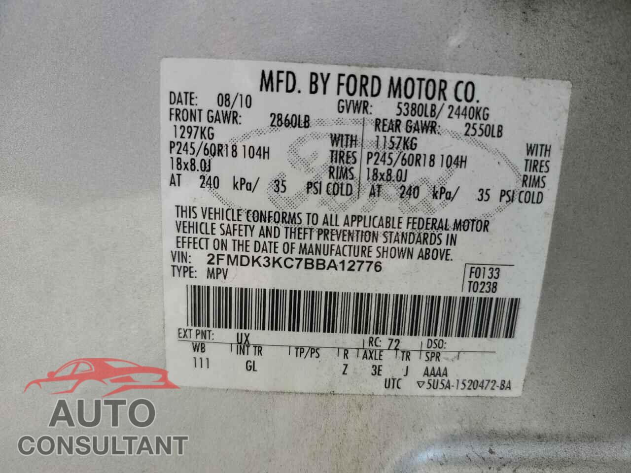FORD EDGE 2011 - 2FMDK3KC7BBA12776