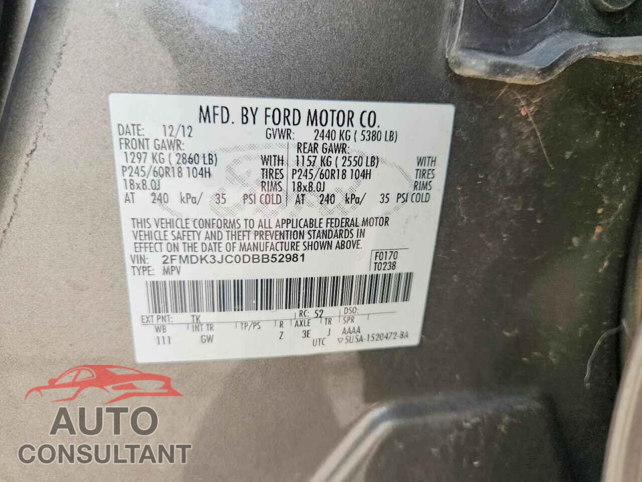 FORD EDGE 2013 - 2FMDK3JC0DBB52981