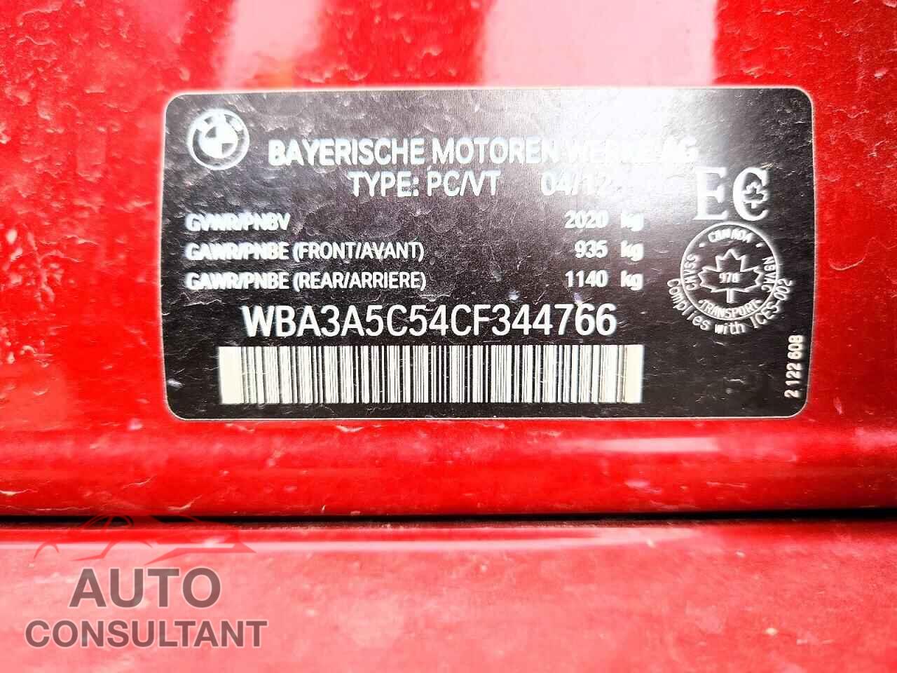 BMW 3 SERIES 2012 - WBA3A5C54CF344766