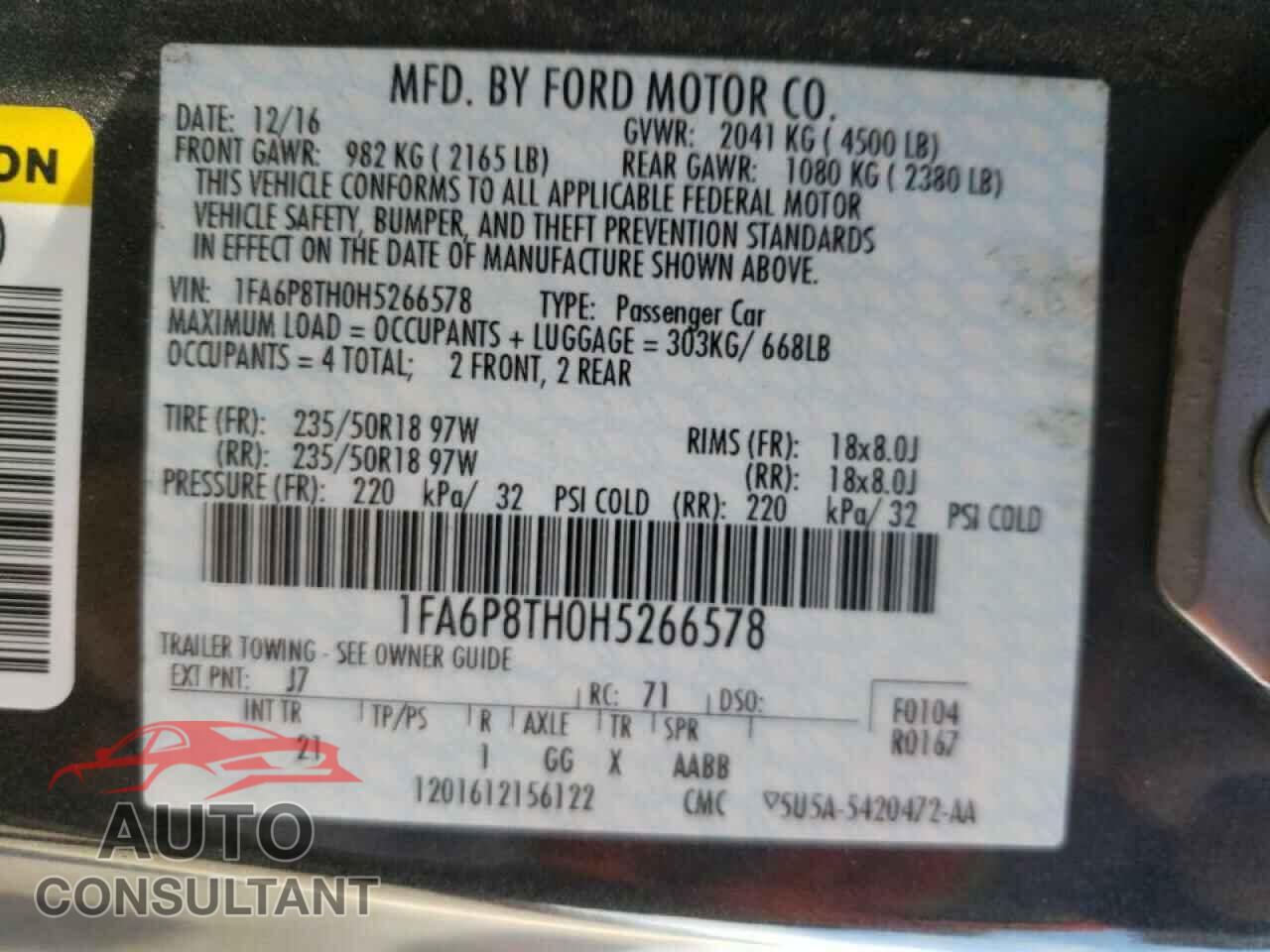 FORD MUSTANG 2017 - 1FA6P8TH0H5266578