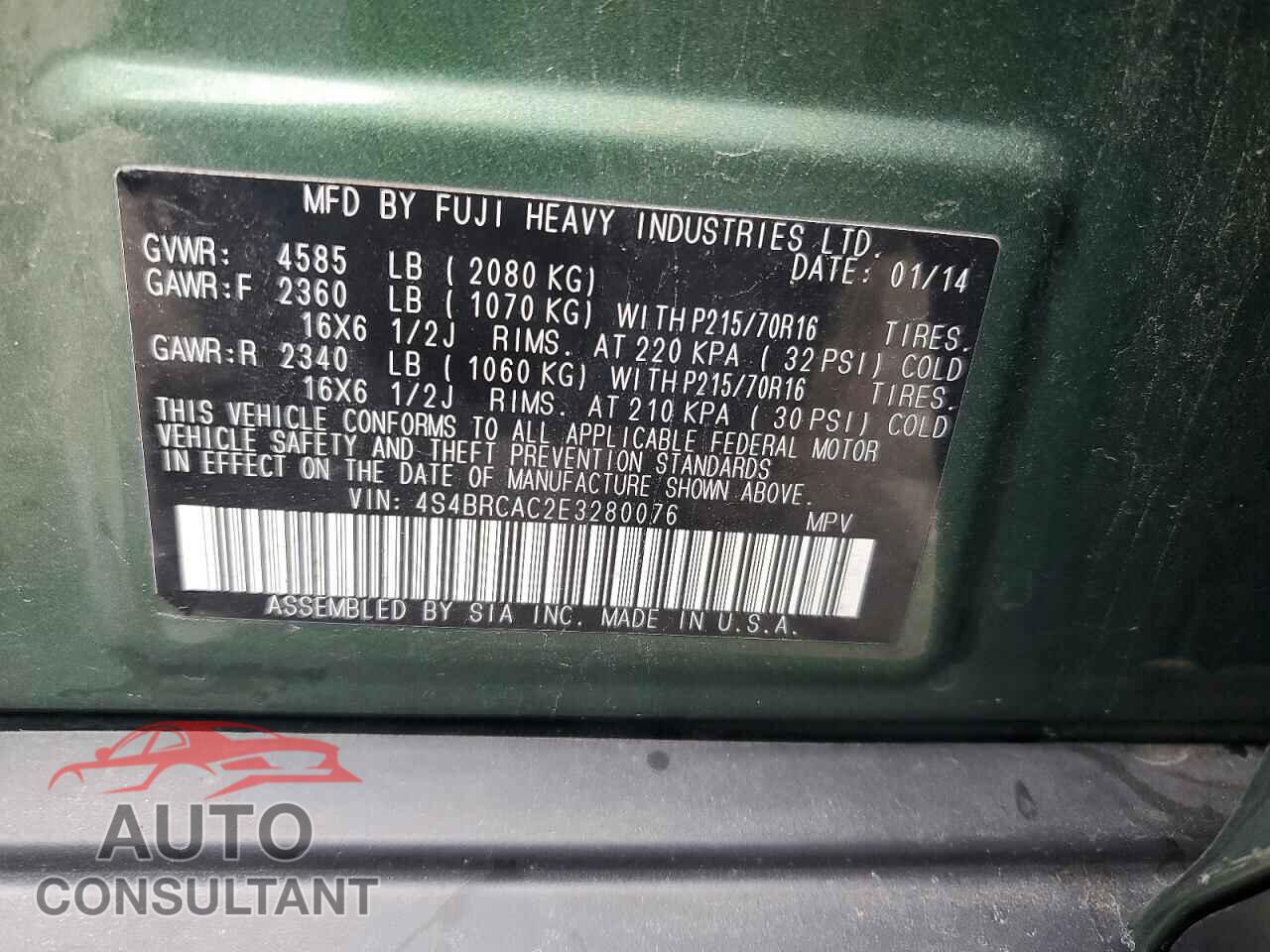 SUBARU OUTBACK 2014 - 4S4BRCAC2E3280076