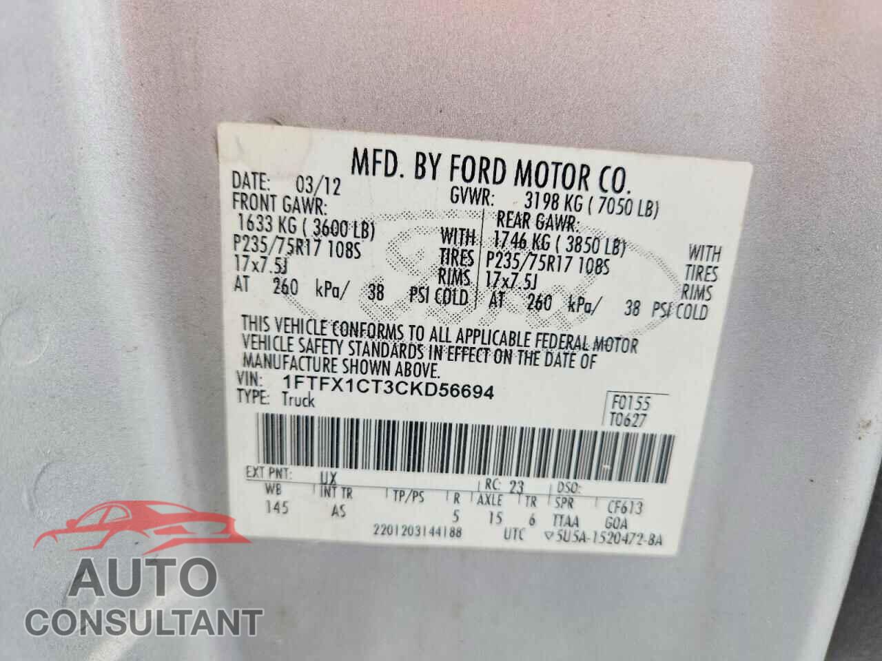 FORD F150 2012 - 1FTFX1CT3CKD56694