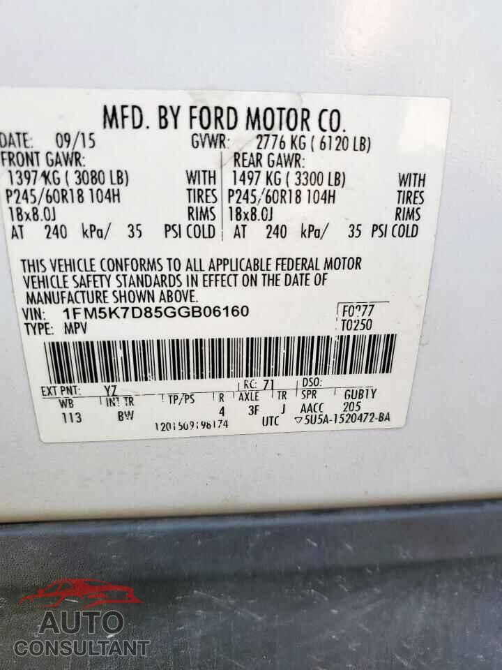 FORD EXPLORER 2016 - 1FM5K7D85GGB06160