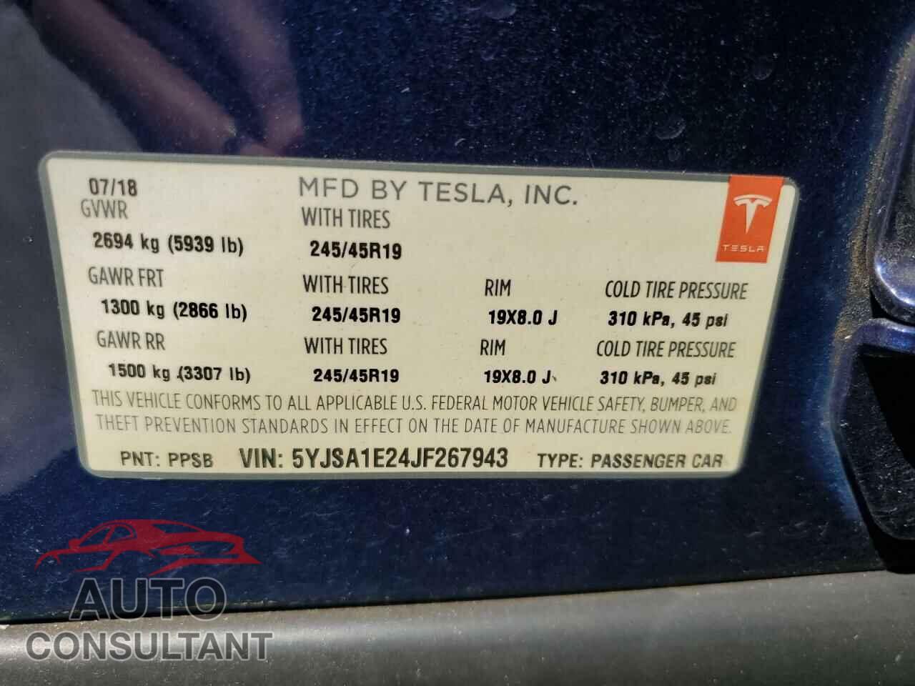 TESLA MODEL S 2018 - 5YJSA1E24JF267943