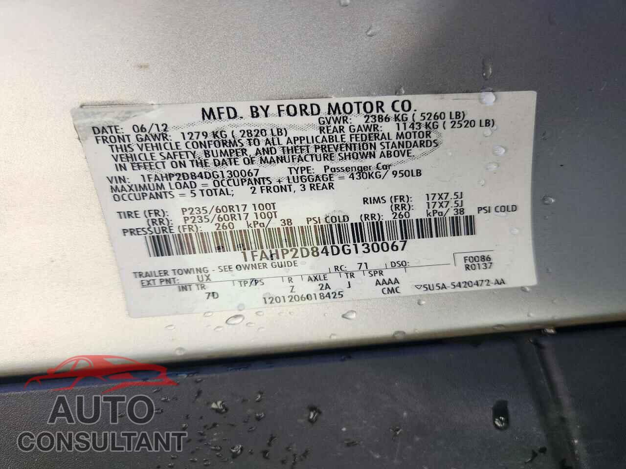 FORD TAURUS 2013 - 1FAHP2D84DG130067