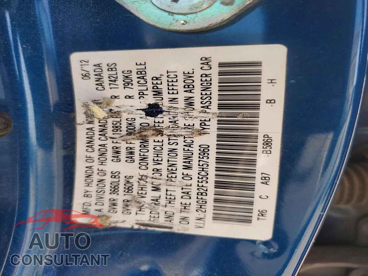 HONDA CIVIC 2012 - 2HGFB2F55CH575960
