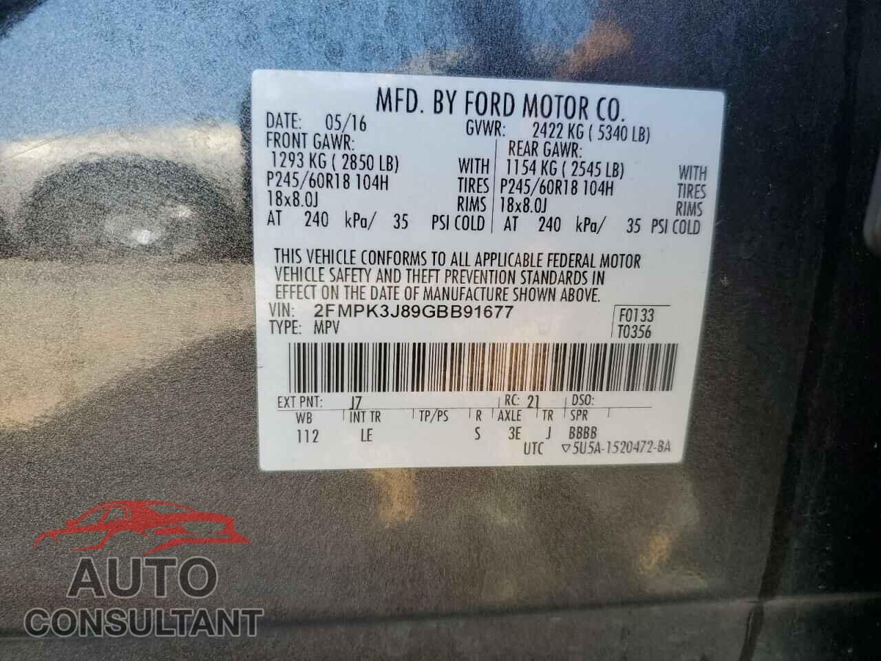 FORD EDGE 2016 - 2FMPK3J89GBB91677