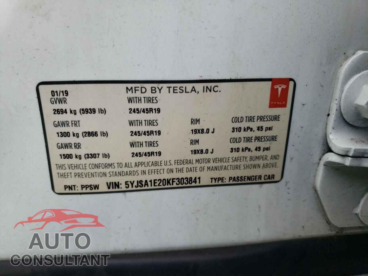 TESLA MODEL S 2019 - 5YJSA1E20KF303841