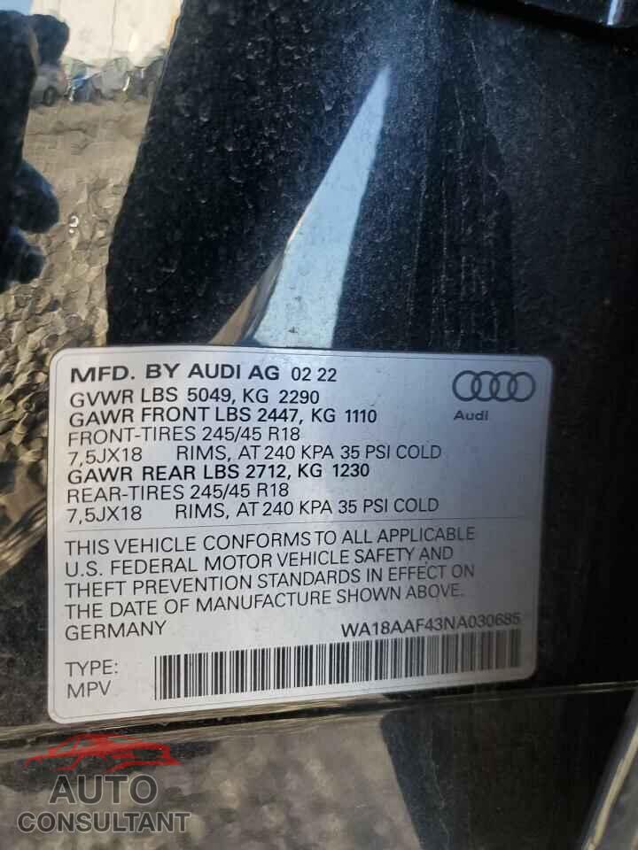 AUDI A4 2022 - WA18AAF43NA030685